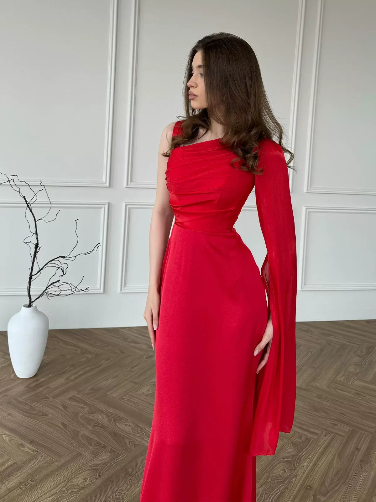 Kybecs| Single Long Sleeve Silky Maxi Dress for Women – Elegant Slim Fit Formal Style