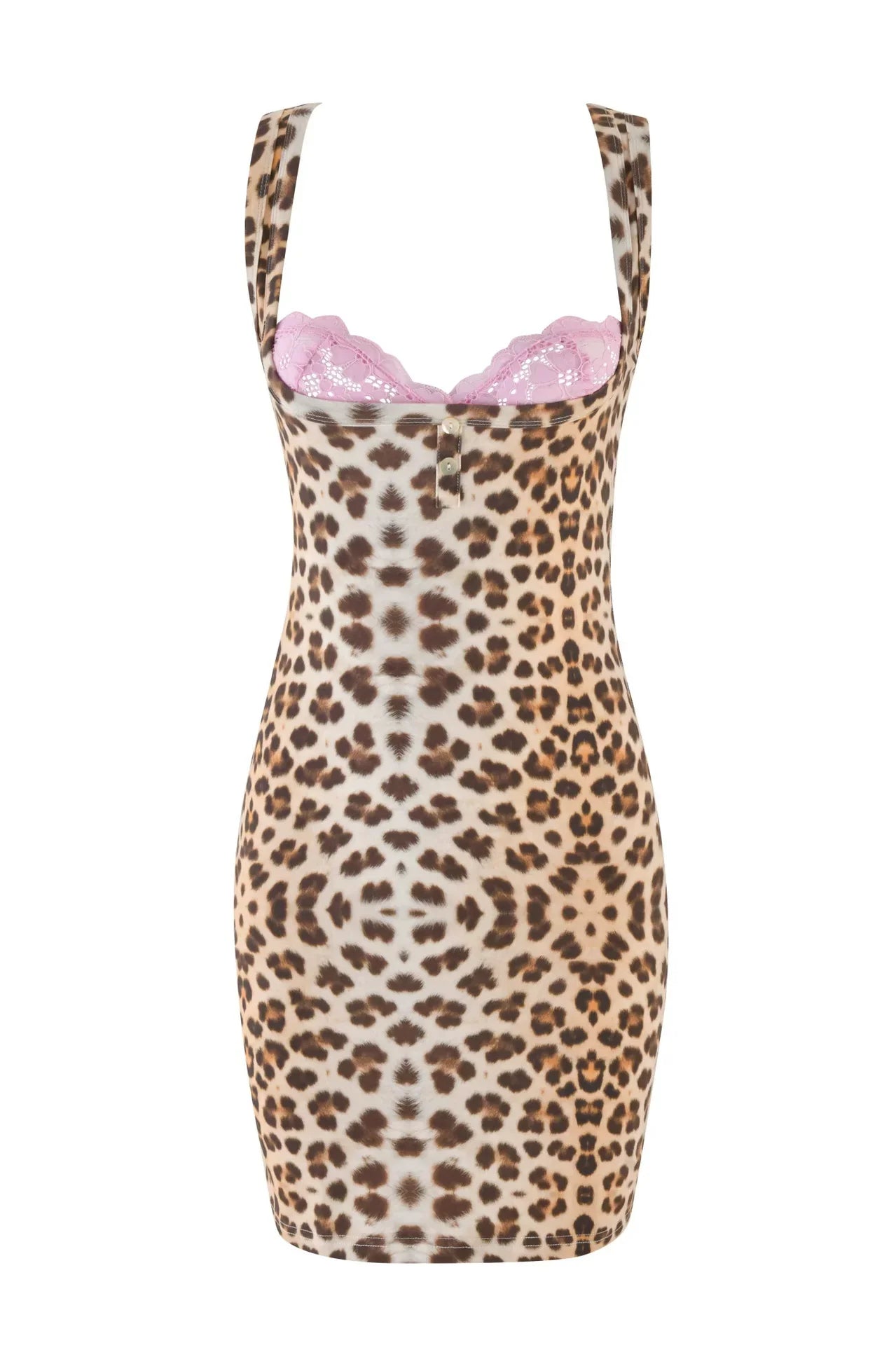 Kybecs | Sexy Leopard Lace Color Block Square Neck Sleeveless Dress