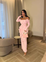 Kybecs| One-Shoulder Long Sleeve Evening maxi Dress with Floral Detail – Elegant Slim Fit Prom Style