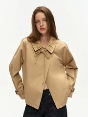 Kybecs | Women’s Cropped Khaki Windbreaker Jacket with Bow Strap Detail