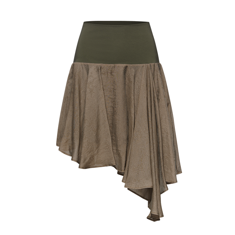 Kybecs| Tencel Jacquard Elastic Waist Spliced Irregular Cut Sheer Skirt for Women