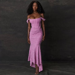 Kybecs| Strapless Jacquard Fishtai maxi Dress for Women – Pleated Waist Slim Fit Evening Style