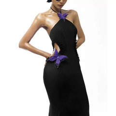 Kybecs| Halterneck Dress with Bow Detail for Women – Hollow Hip-Covering Midi Skirt