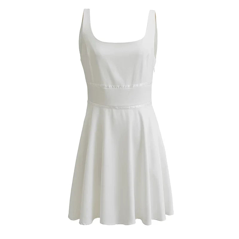 Kybecs| White A-Line Strappy Mini Dress for Women – Slim-Fit Waist Suspender Dress