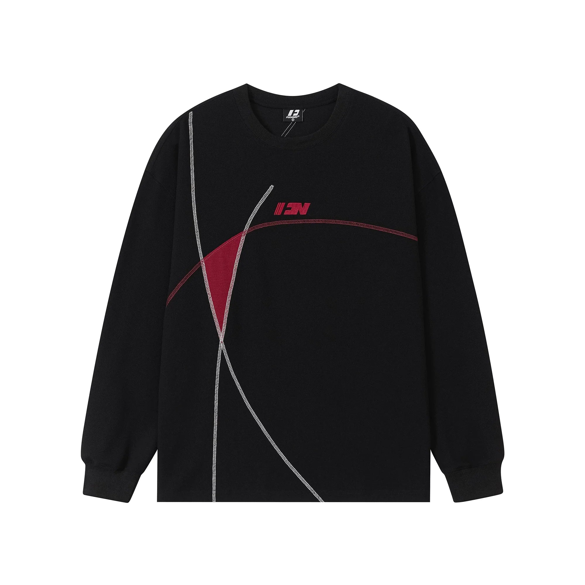 Kybecs | Contrast Line Waffle Sweatshirt Embroidered Sports Casual Long Sleeve