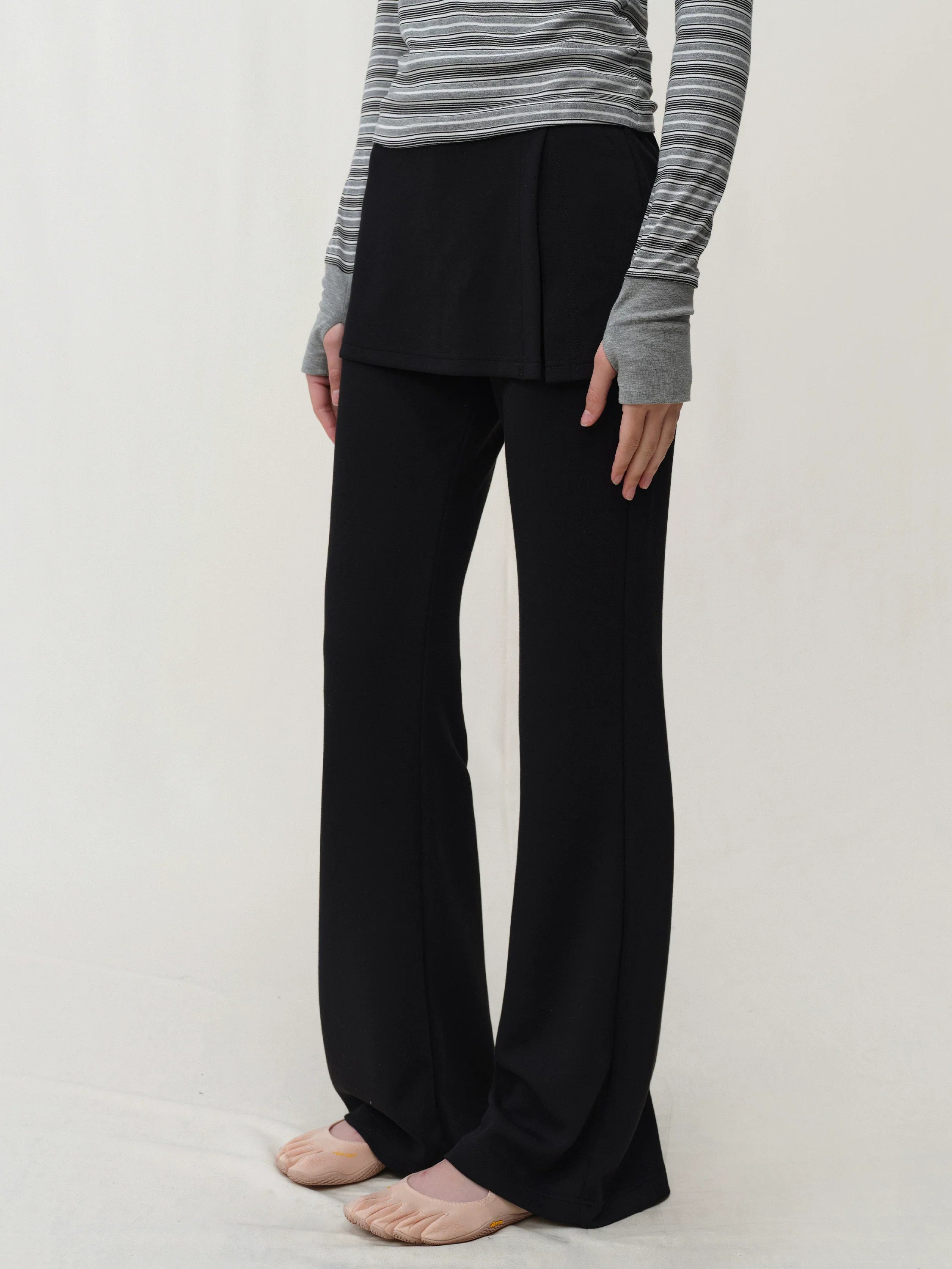 Kybecs| Women’s Fake Two-Piece Slim-Fit Micro-Flare Pants – Elastic Waist Casual Skirt Pants