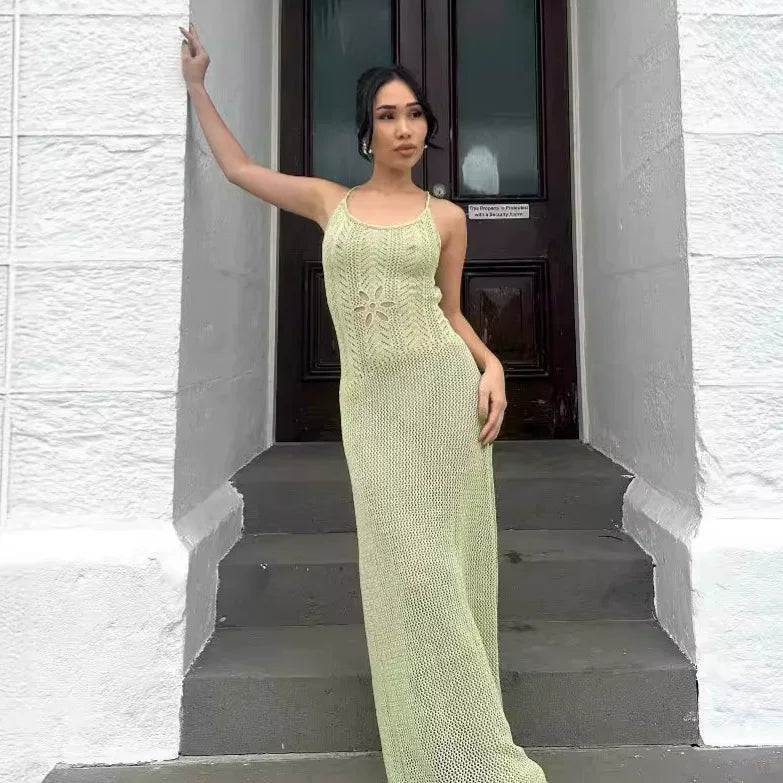 Kybecs| Floral Cutout Strappy Backless maxi Dress for Women – Slim Fit Summer Beach Style