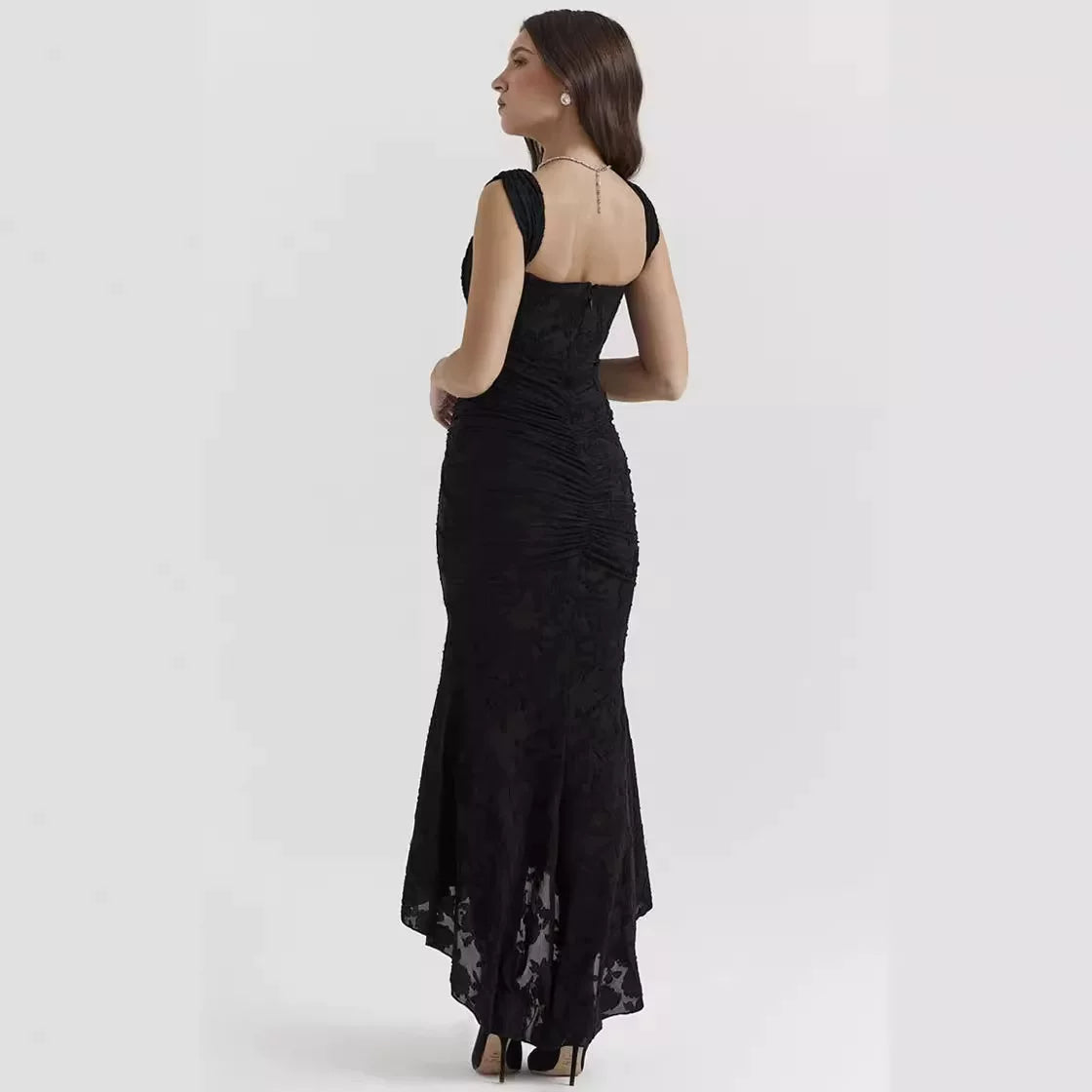 Kybecs| Strapless Jacquard Fishtai maxi Dress for Women – Pleated Waist Slim Fit Evening Style
