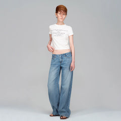 Kybecs| Women’s Summer Low-Waist Loose Fit Straight Denim Trousers – Vintage Washed Light Blue