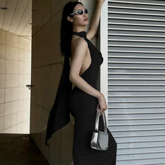 Kybecs| Solid Color Halter Neck Backless Maxi Dress for Women – Slim Fit Resort Style