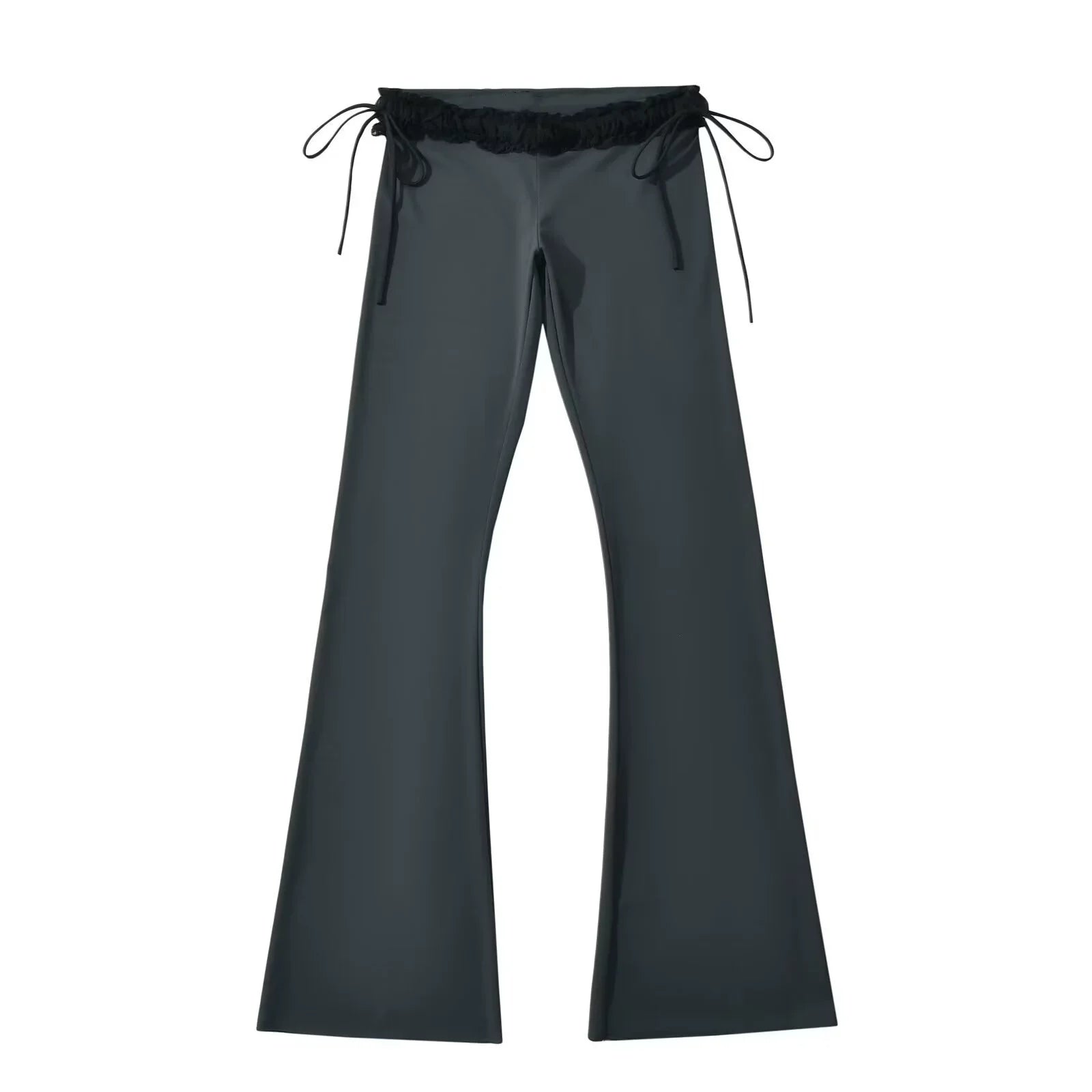 Kybecs| Women’s Black Lace Pleated Low-Waist Slim Flared Pants with Drawstring Waist