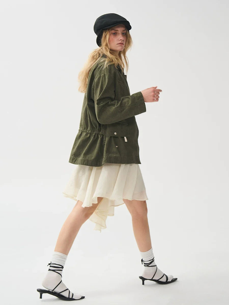 Kybecs| Tencel Jacquard Elastic Waist Spliced Irregular Cut Sheer Skirt for Women