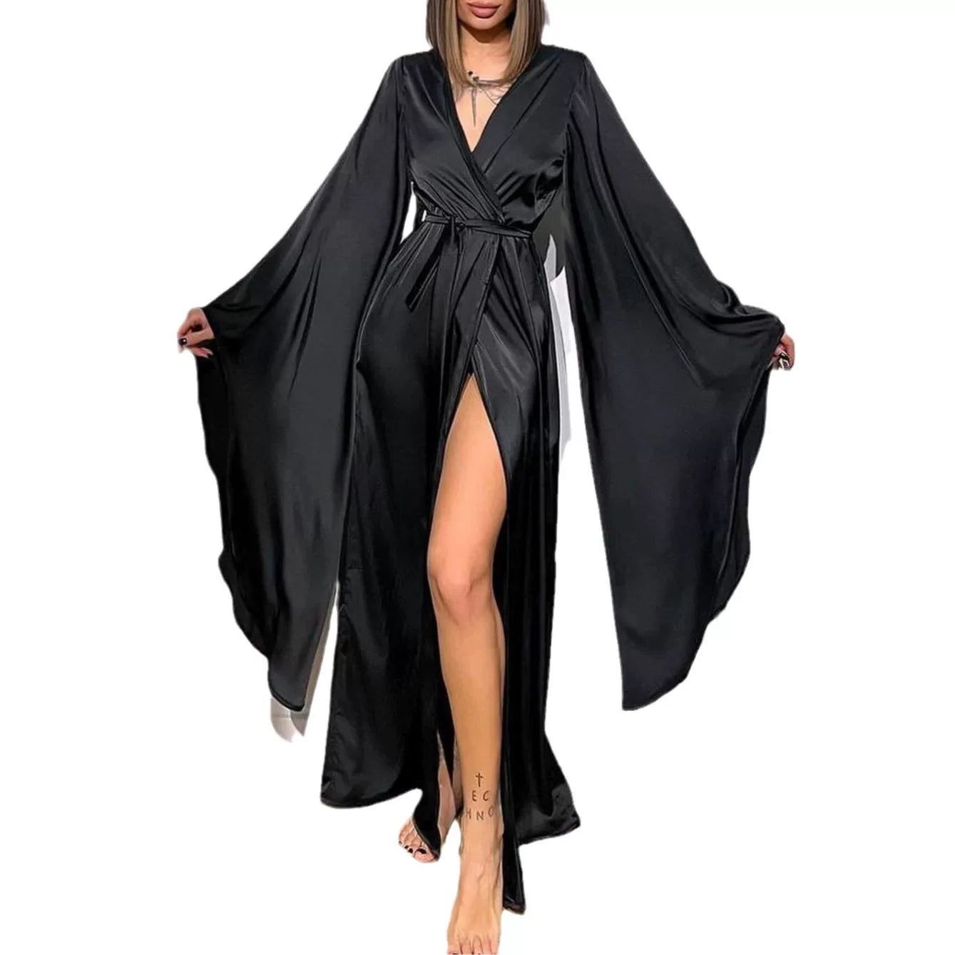 Kybecs| Women’s Strappy Lounge maxi Dress with Slit – Comfortable Autumn & Winter Home Style