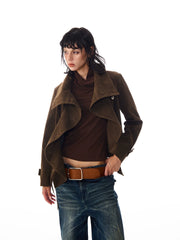Kybecs| Women’s Cool Loose Irregular Brown Jacket – Maillard Color Trendy Casual Outerwear