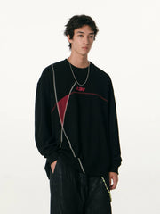 Kybecs | Contrast Line Waffle Sweatshirt Embroidered Sports Casual Long Sleeve