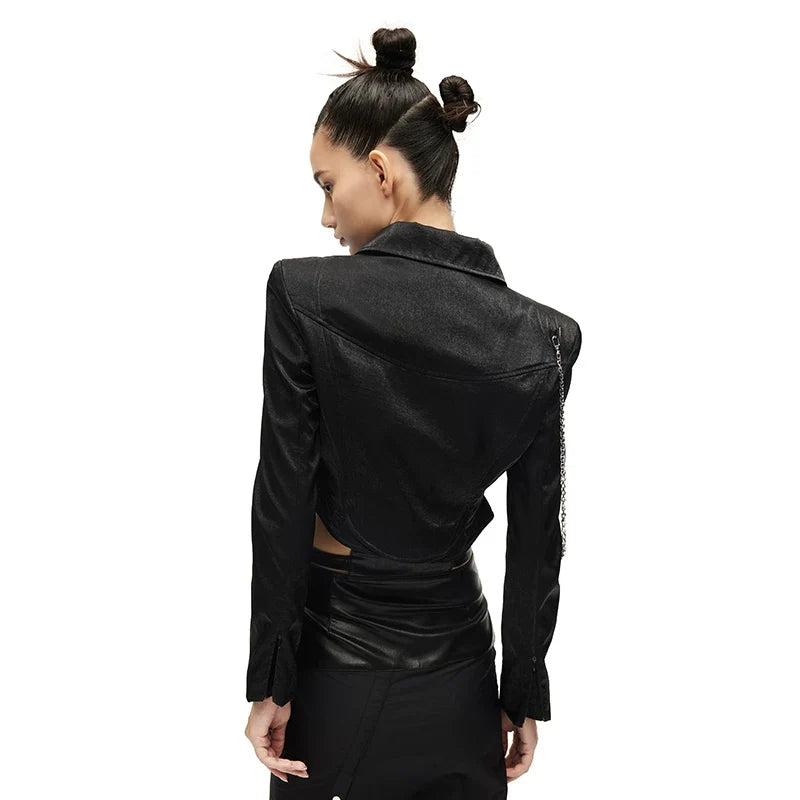 Kybecs | Women’s Cropped Street Style Motorcycle Jacket with Structured Shoulders and Bell Sleeves