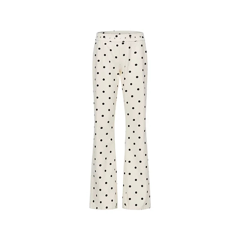 Kybecs| Women’s Polka-Dot Studded Cotton Straight-Leg Mid-Rise Trousers