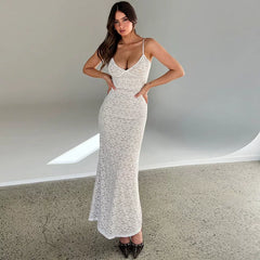 Kybecs| Lace Spliced Backless MAXI Dress for Women – Deep V Waist Slim Fit Design