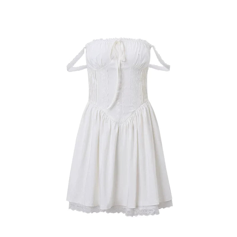 Kybecs | French Lace Suspender Backless Slim White Dress