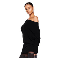 Kybecs | Soft Off-Shoulder Knit Slim Long Sleeve Mini Dress