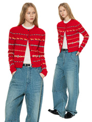 Kybecs | Women’s Red Fair Isle Knit Cardigan with Nordic Pattern