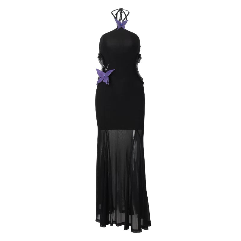 Kybecs| Halterneck Dress with Bow Detail for Women – Hollow Hip-Covering Midi Skirt