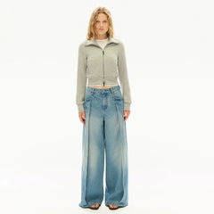 Kybecs| Women’s Loose-Fit Cotton Wide-Leg Jeans – Light-Washed Distressed Retro Straight Pants