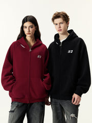 Kybecs | Embroidered Hooded Zip Cardigan Loose Casual Jacket Unisex