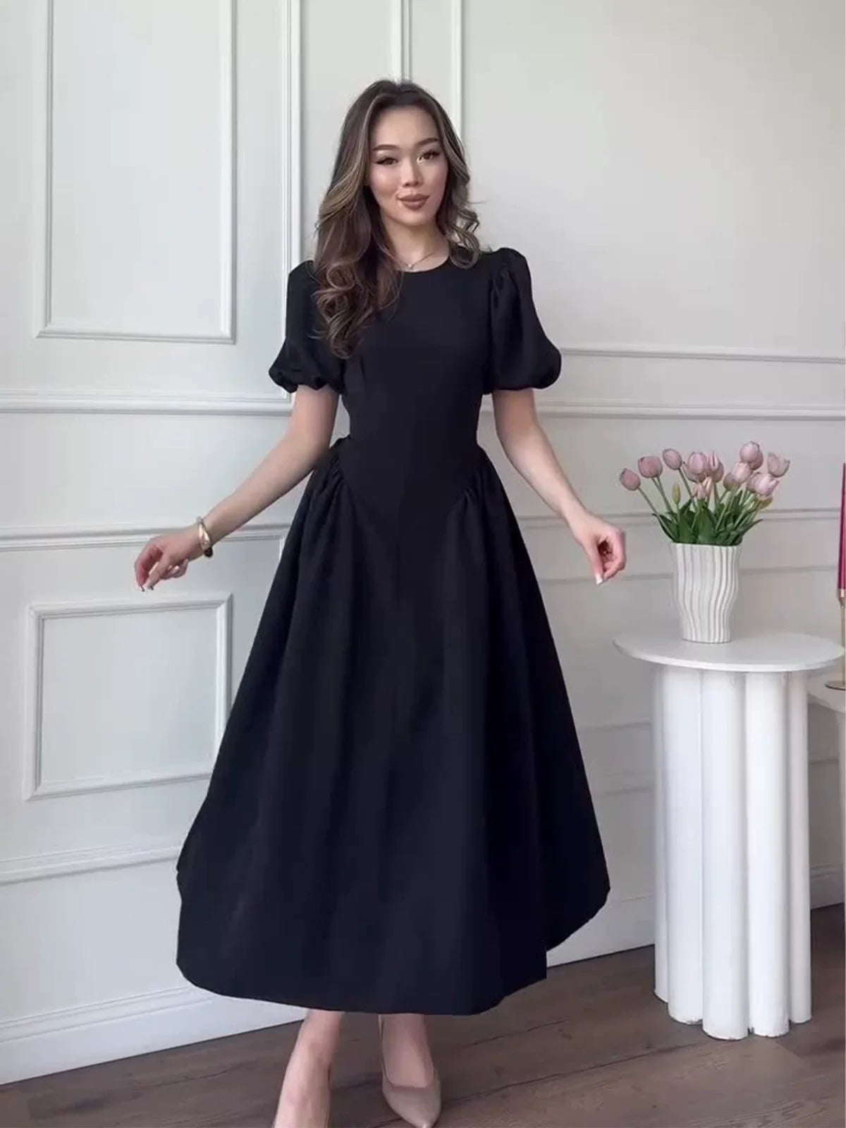 Kybecs| Short Sleeve Maxi Dress for Women – Retro Inspired Elegant Summer Style