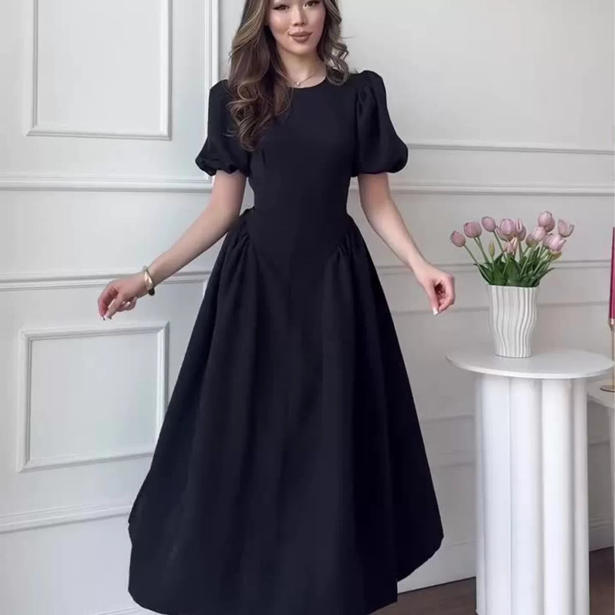Kybecs| Short Sleeve Maxi Dress for Women – Retro Inspired Elegant Summer Style