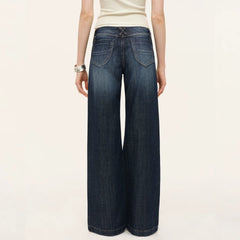 Kybecs| Women’s Cotton Washed Low-Rise Straight Leg Jeans – Loose Wide-Leg Summer Pants