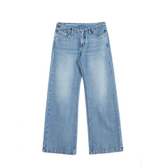 Kybecs| Women’s Summer Low-Waist Loose Fit Straight Denim Trousers – Vintage Washed Light Blue