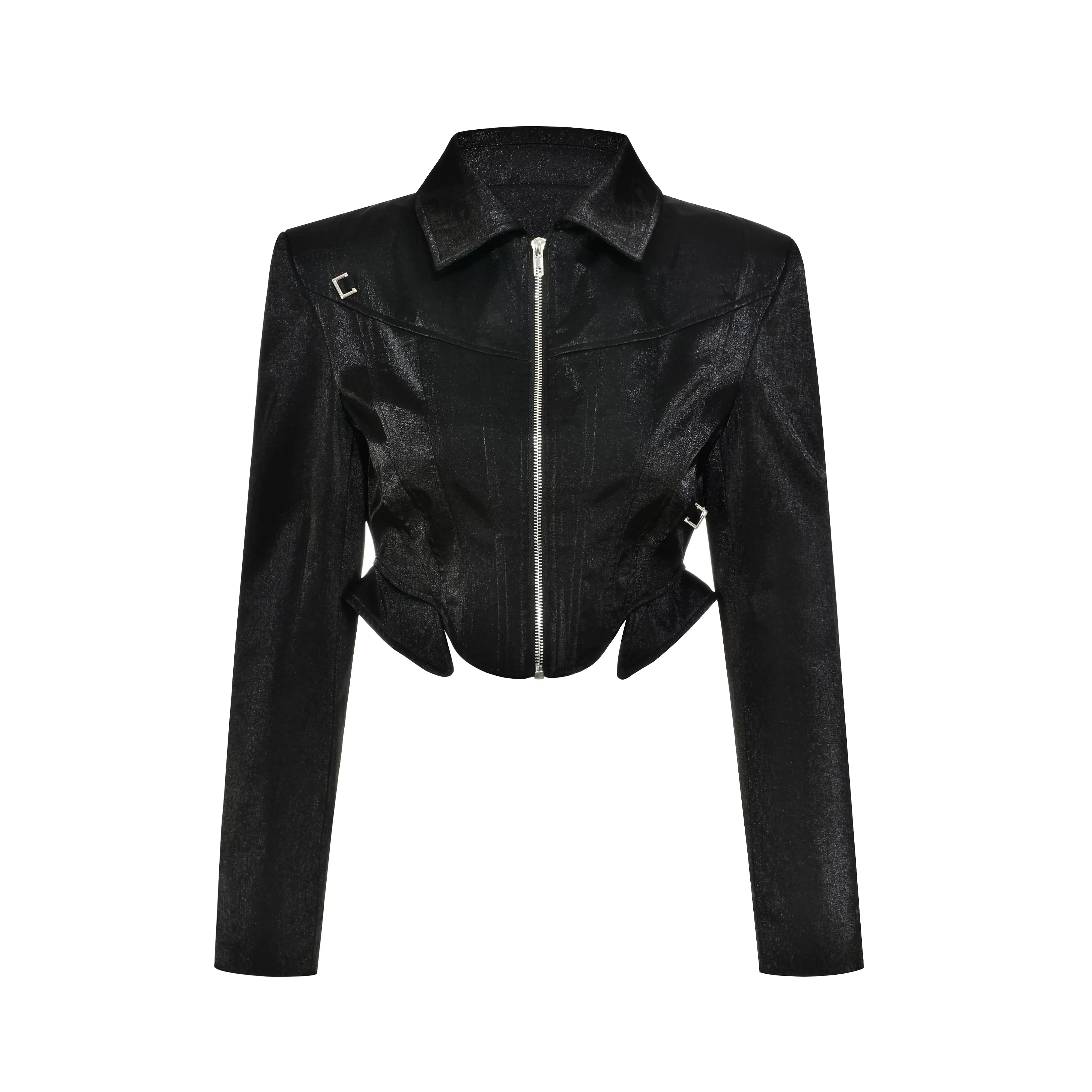 Kybecs | Women’s Cropped Street Style Motorcycle Jacket with Structured Shoulders and Bell Sleeves