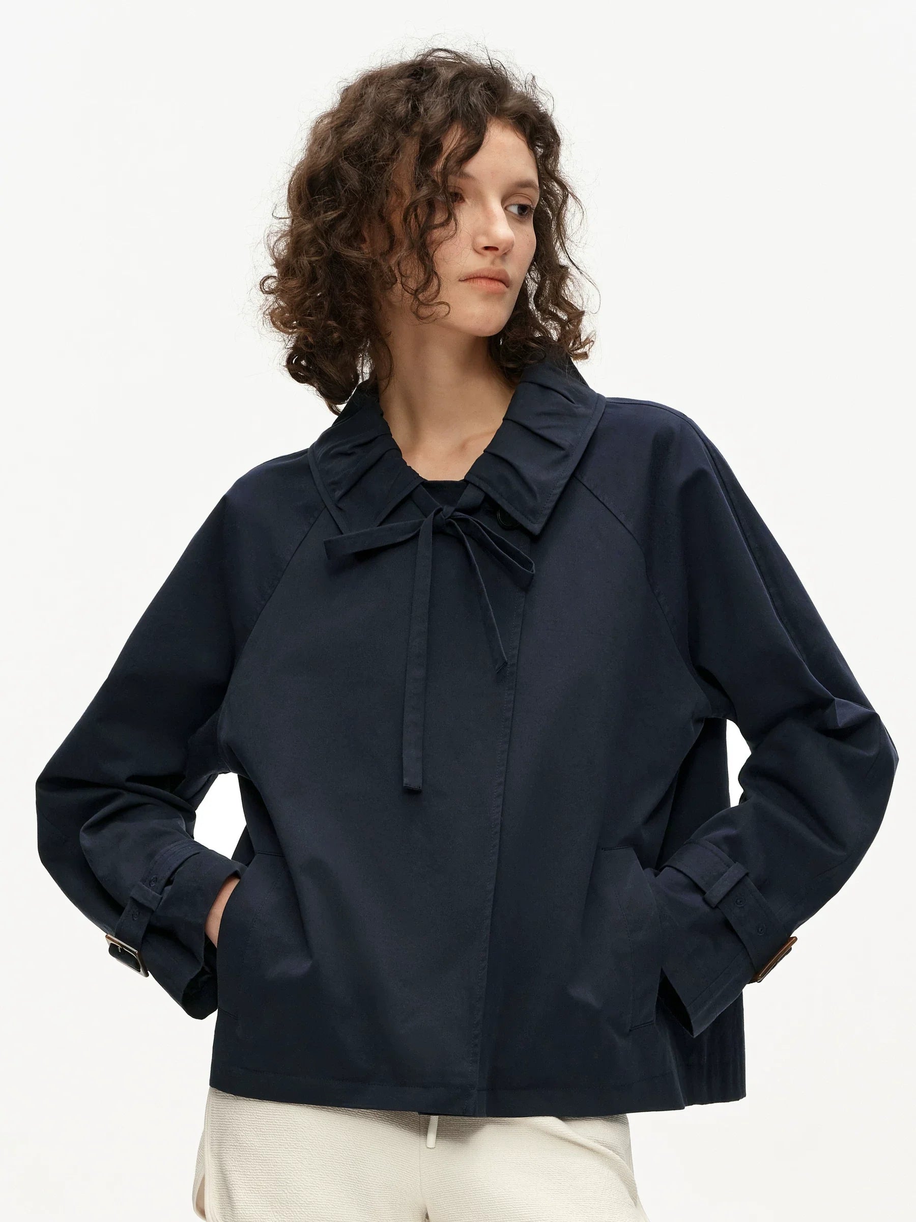 Kybecs | Women’s Cropped Khaki Windbreaker Jacket with Bow Strap Detail