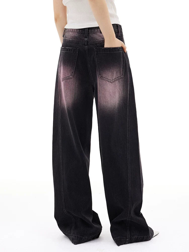 Kybecs| Women’s Retro Black Wide-Leg Jeans – Loose-Fit Washed Straight Floor-Length Pants for Spring & Autumn