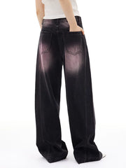 Kybecs| Women’s Retro Black Wide-Leg Jeans – Loose-Fit Washed Straight Floor-Length Pants for Spring & Autumn