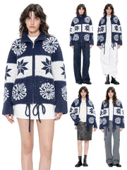 Kybecs | Autumn Winter Fair Isle Loose Cardigan Icelandic Flower Knit Jacket
