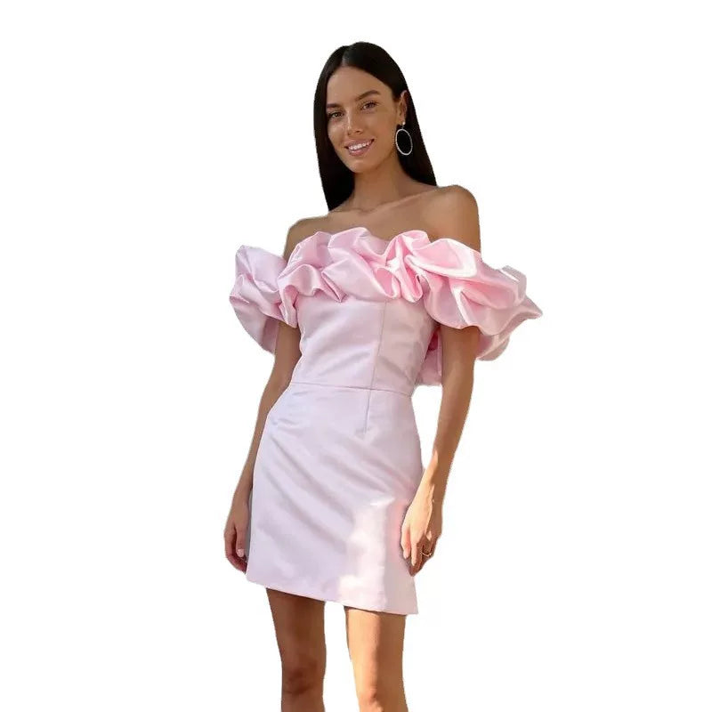 Kybecs| Ruffled One-Shoulder Party midi Dress for Women – Elegant Light Luxury Occasion Style