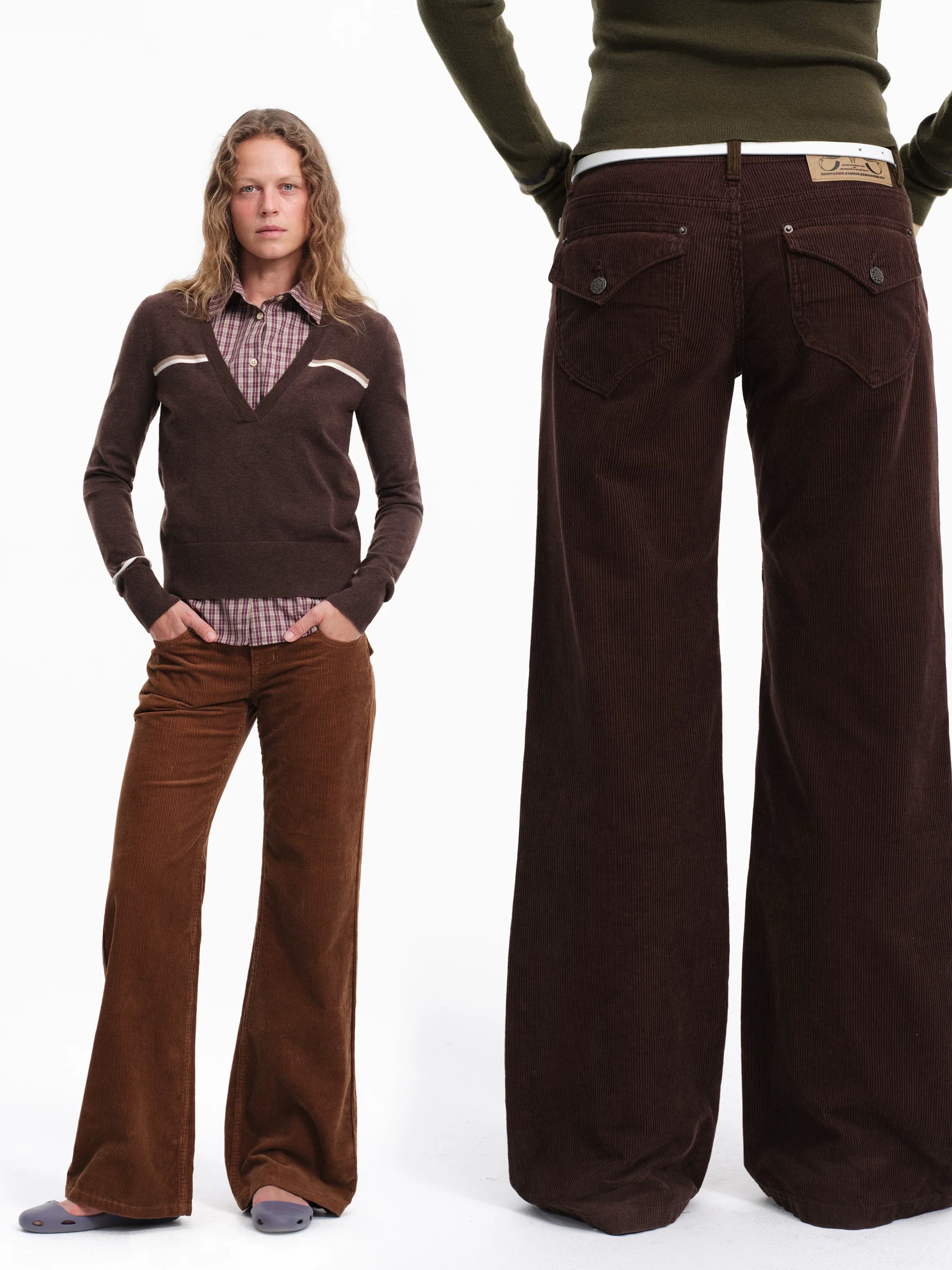 Kybecs| Women’s Vintage Cotton Corduroy Low-Waist Straight Pants – Winter Casual Trousers