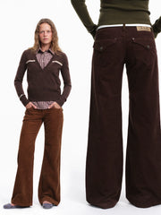 Kybecs| Women’s Vintage Cotton Corduroy Low-Waist Straight Pants – Winter Casual Trousers