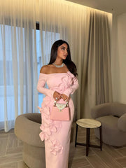 Kybecs| One-Shoulder Long Sleeve Evening maxi Dress with Floral Detail – Elegant Slim Fit Prom Style