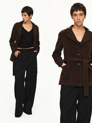 Kybecs | Women’s Brown Suede Slim Windbreaker Jacket with Lace-Up Front