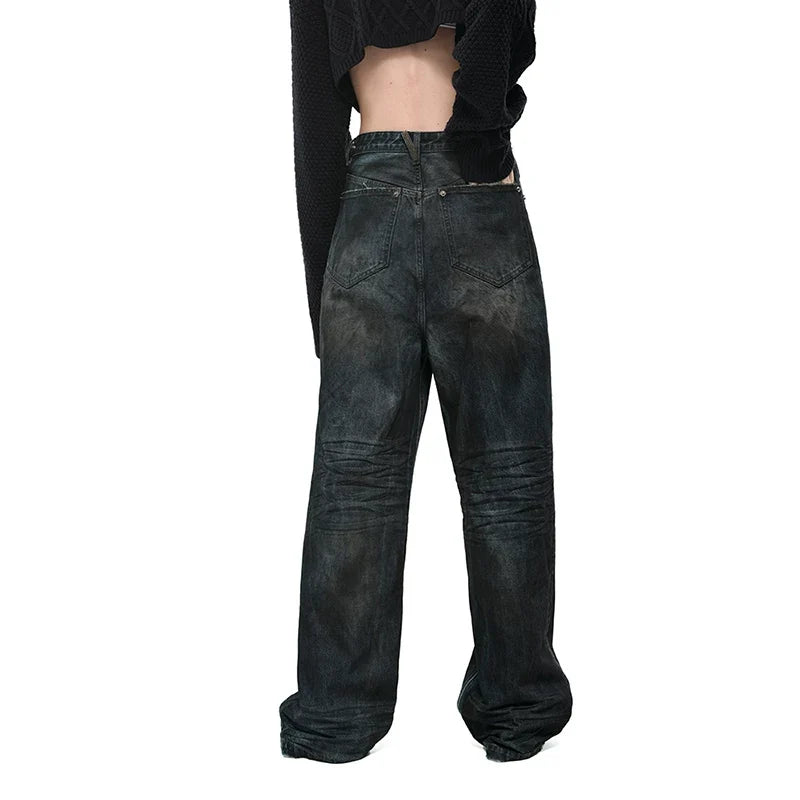 Kybecs| Women’s Retro Distressed Straight Jeans – Loose-Fit Dad-Style Washed Denim
