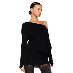 Kybecs | Soft Off-Shoulder Knit Slim Long Sleeve Mini Dress