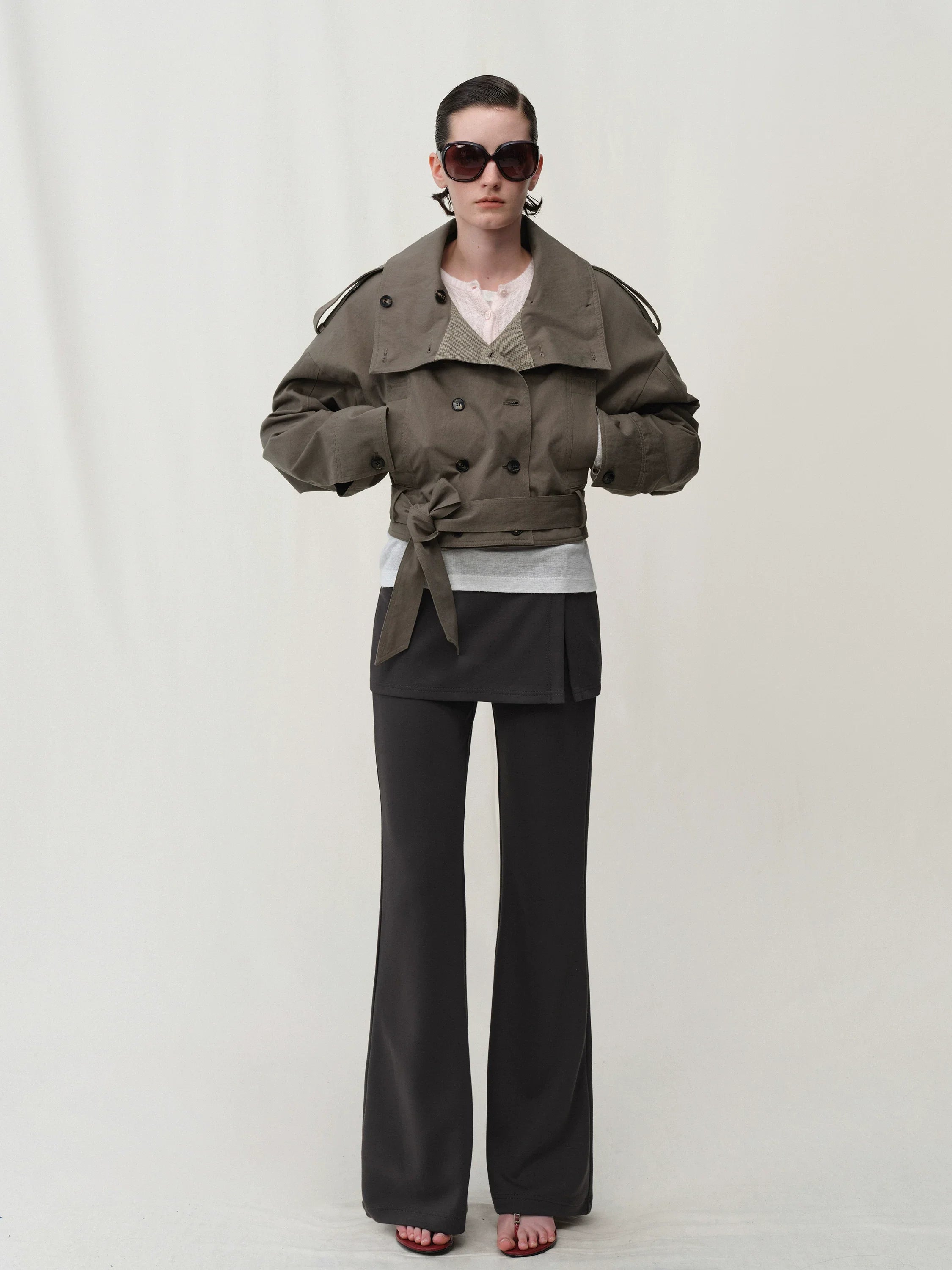 Kybecs| Women’s Fake Two-Piece Slim-Fit Micro-Flare Pants – Elastic Waist Casual Skirt Pants
