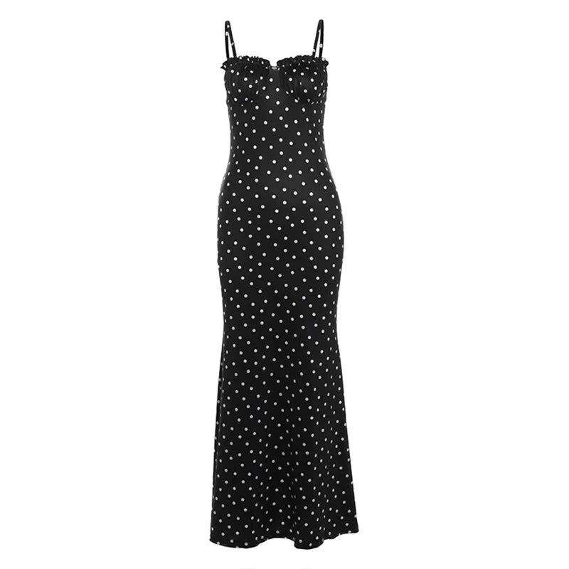 Kybecs| Polka Dot Slim-Fit Midi Dress for Women – Versatile Long Skirt Design