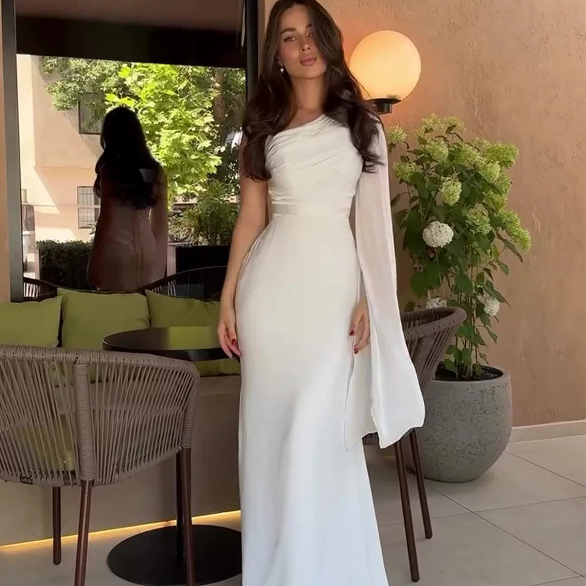 Kybecs| Single Long Sleeve Silky Maxi Dress for Women – Elegant Slim Fit Formal Style