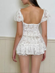 Kybecs | Retro Lace Hollow Square Neck Short Sleeve Ballet Dress