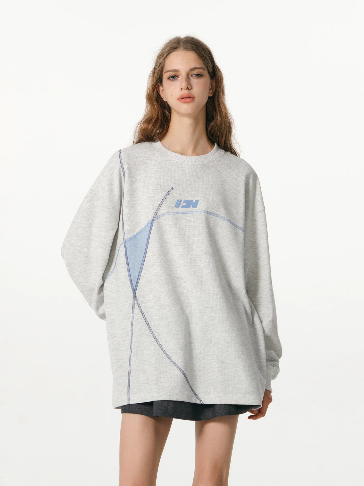 Kybecs | Contrast Line Waffle Sweatshirt Embroidered Sports Casual Long Sleeve