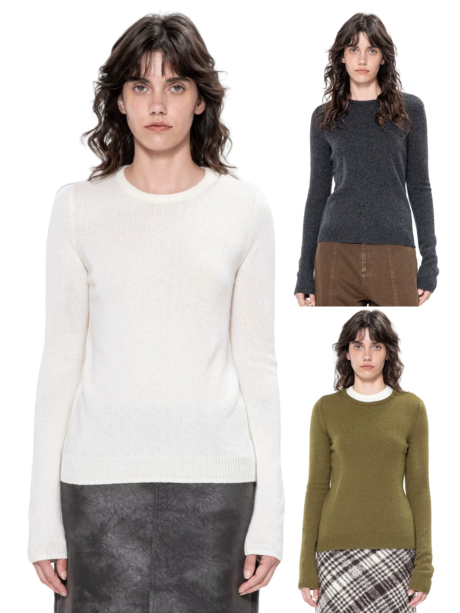 Kybecs | Autumn Winter Silk Cashmere Round Neck Slim Fit Sweater Top